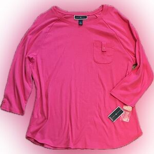 Karen Scott Women's Wild Punch Pink 3/4 Sleeve 100% Cotton Top